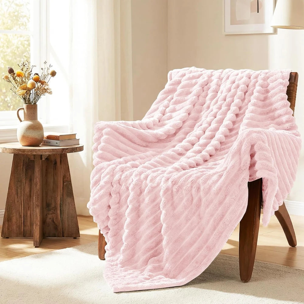 Ribbed Pink Fleece Throw
