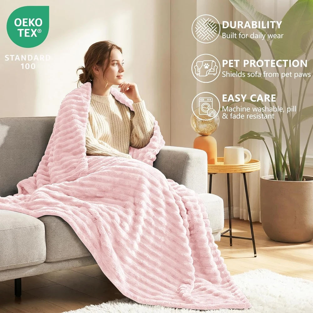 Ribbed Pink Fleece Throw