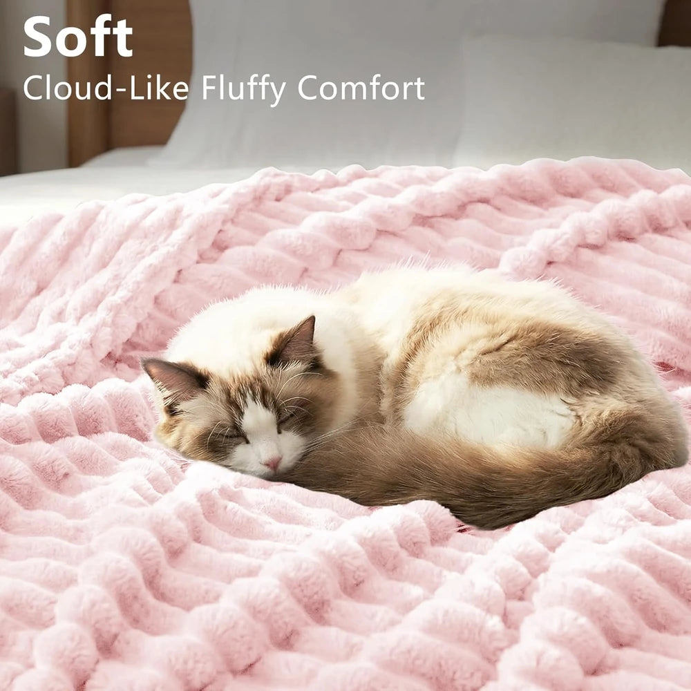Ribbed Pink Fleece Throw