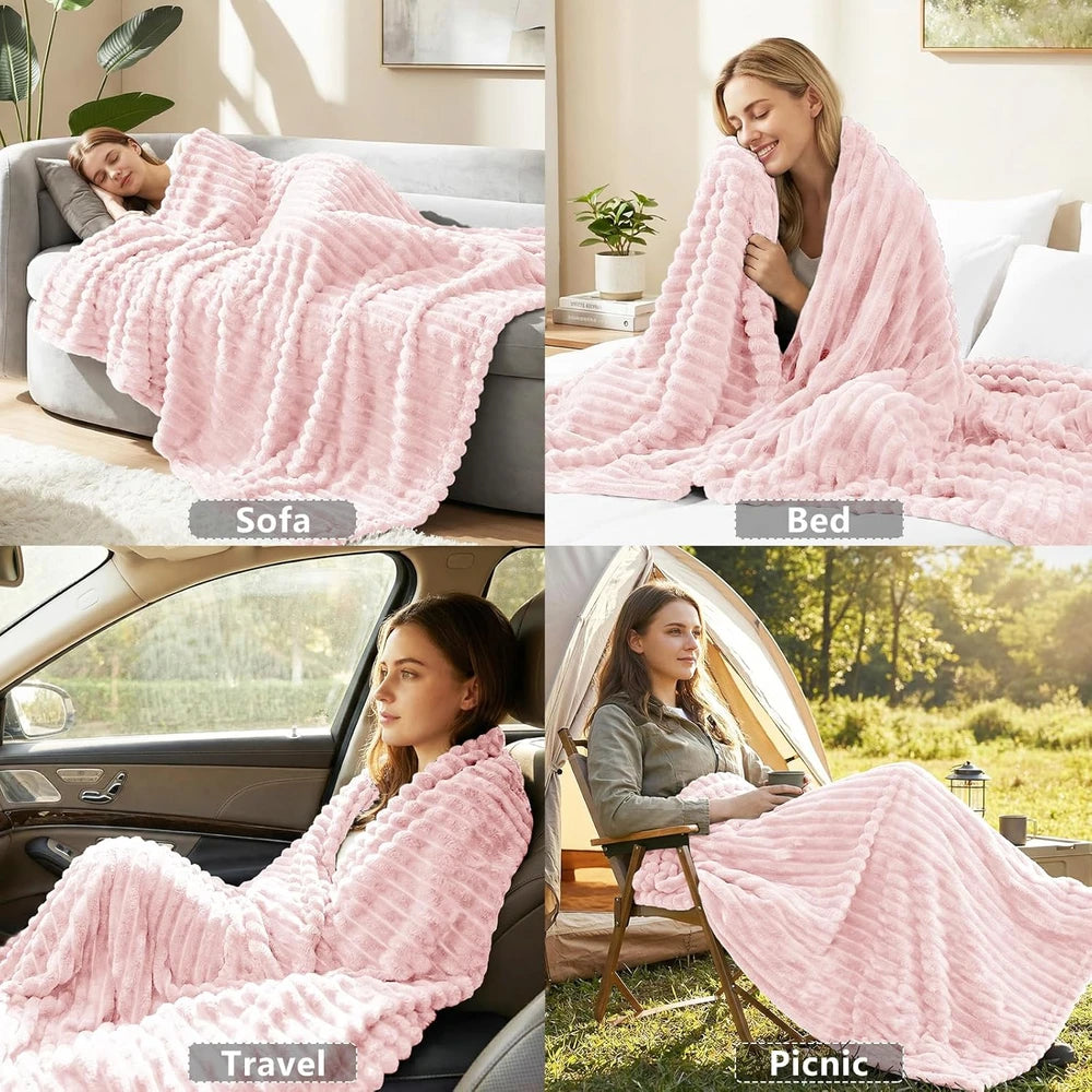 Ribbed Pink Fleece Throw